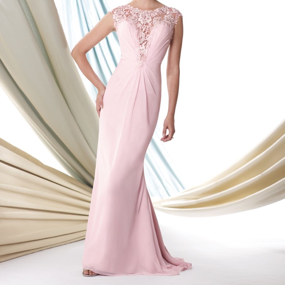 Montage MON CHERI Pink Sleeveless Floral Lace Beaded Jewel Formal Gown
